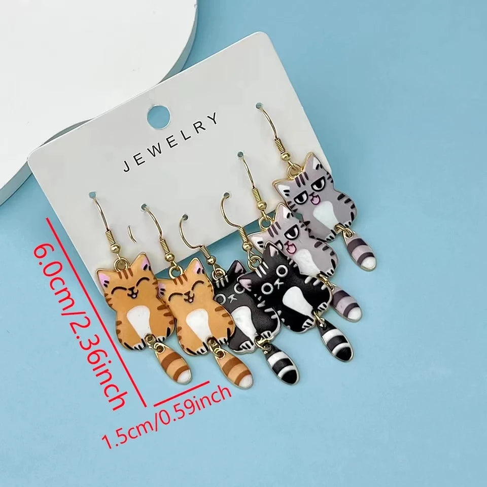 Cute Cat Dangle Earrings Set for Women - Smarsty