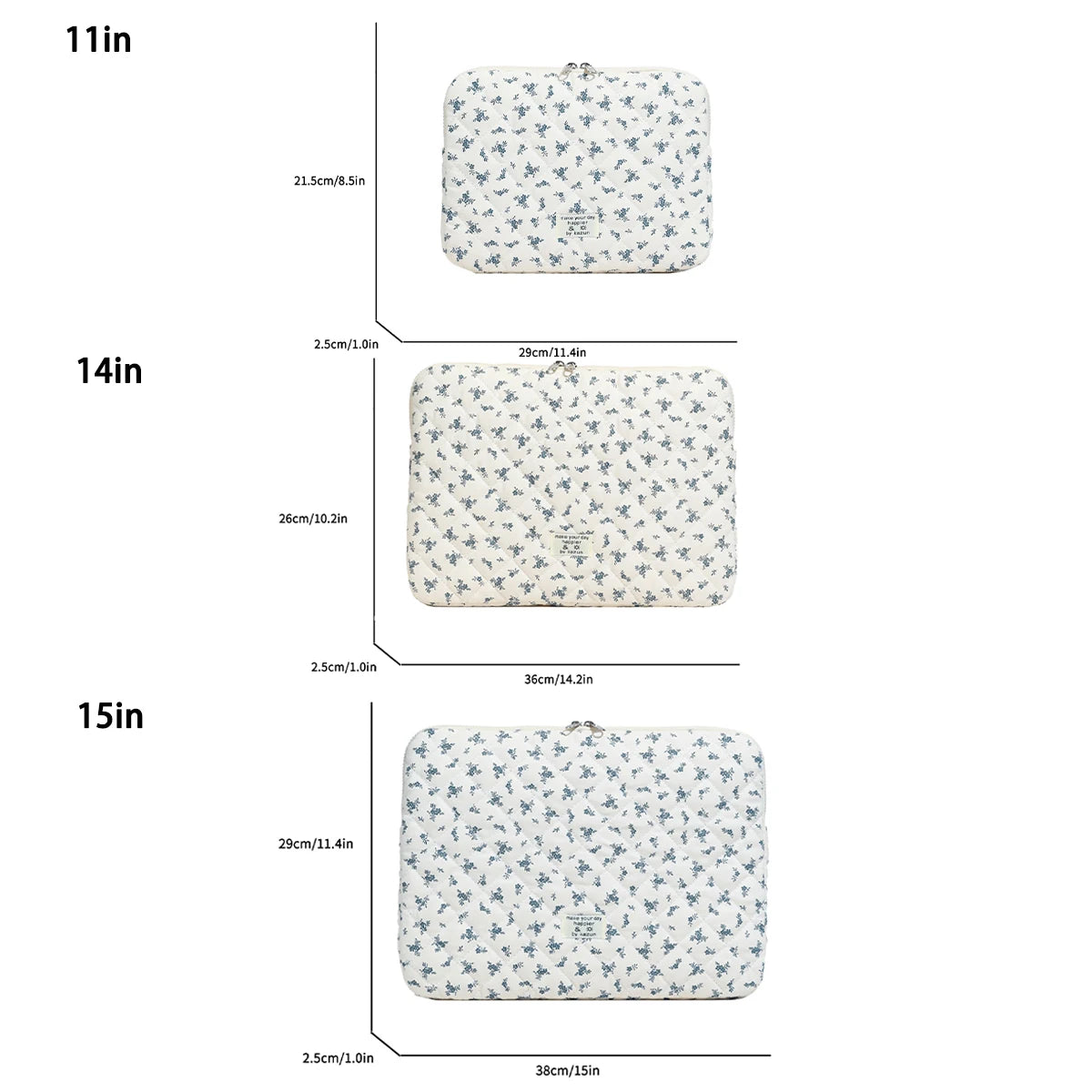 Chic Flower Print Quilted Laptop Bag 11 14 15 Sleeve