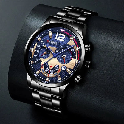 Luxury Mens Stainless Steel Quartz Watch with Calendar - Smarsty