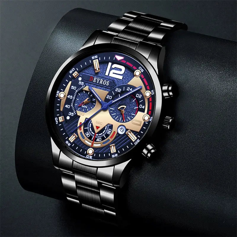 Luxury Mens Stainless Steel Quartz Watch with Calendar - Smarsty