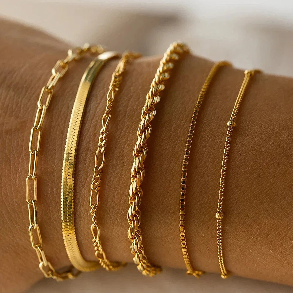 Gold Stainless Steel Twist Chain Bracelet for Women - Smarsty
