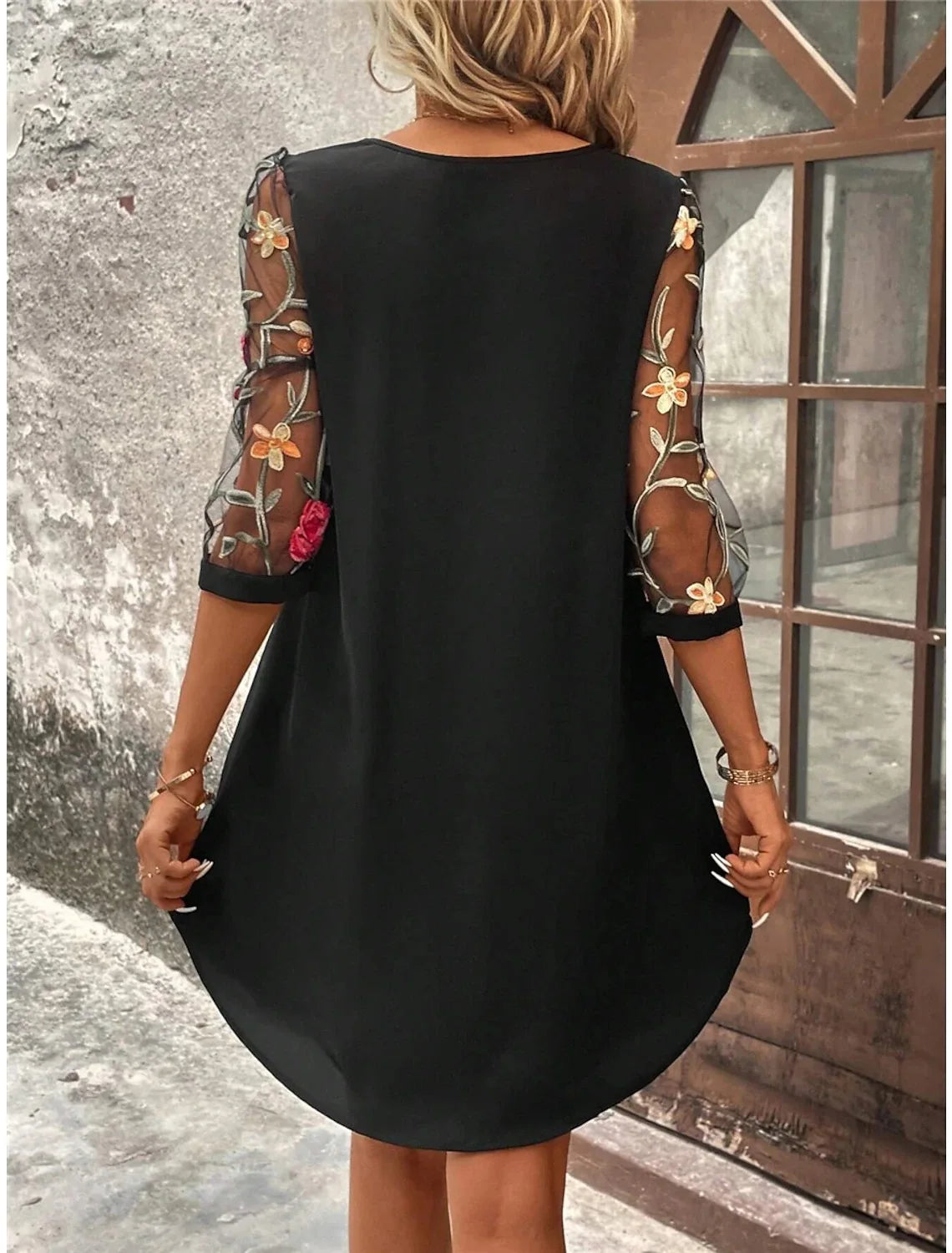 Luxury Dress Women's Perspective Mid Sleeve Printed Round Neck Mini Skirt Summer Party Dress - Smarsty