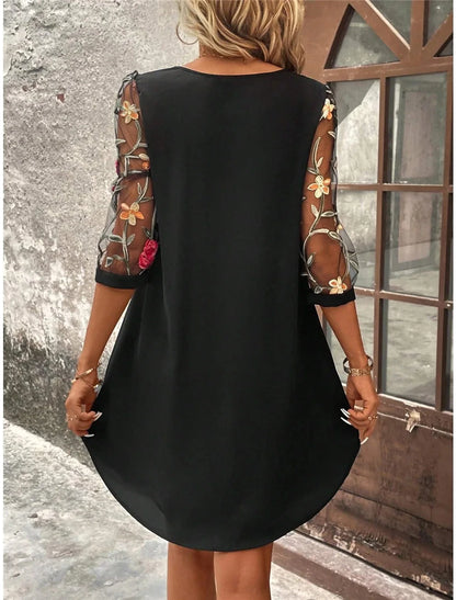 Luxury Dress Women's Perspective Mid Sleeve Printed Round Neck Mini Skirt Summer Party Dress - Smarsty