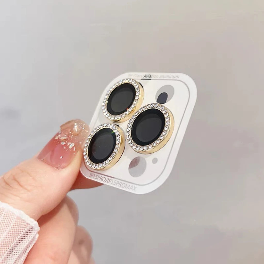 3-2Pcs Luxury Diamond Camera Protector For IPhone 17 16 15 14 13 Pro Max Plus Glitter Ring Lens Glass Back Lens Cap Shinny Cover - Smarsty