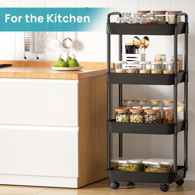Plastic Rolling Utility Cart with Handle Storage Trolley for Office, Living Room, Kitchen, Movable Storage Organizer with Wheel by Smarsty