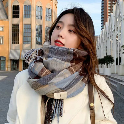 Women’s Winter Plaid Scarf Thick Warm Knit Shawl - Smarsty