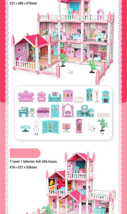 Girl Doll House Toy Children Pretend Play Dollhouse Villa Patchwork Dream Furniture Home Doll House for Kids Christmas Toy Gifts by Smarsty