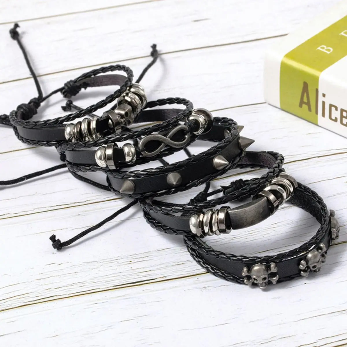 5pcs Punk Style Braided Leather Bracelets Set - Smarsty