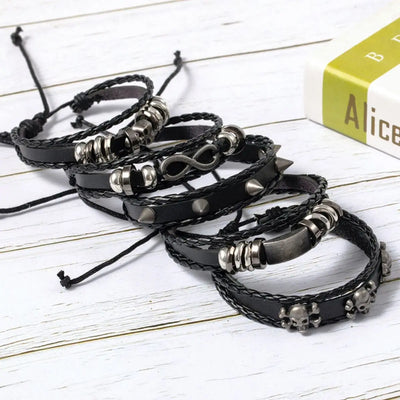 5pcs Punk Style Braided Leather Bracelets Set - Smarsty