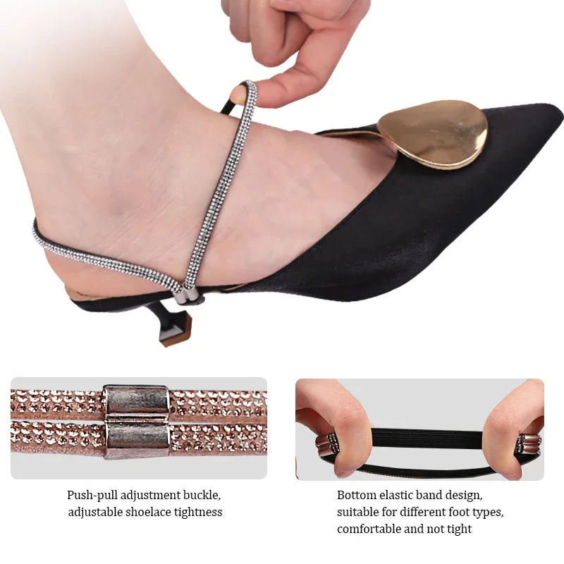 High Heels Shoes Band Anti-loose for Women Diamond Shoelaces Anti-drop Heel Straps Belt Drill Elastic Fixing Belts Rhinestone - Smarsty