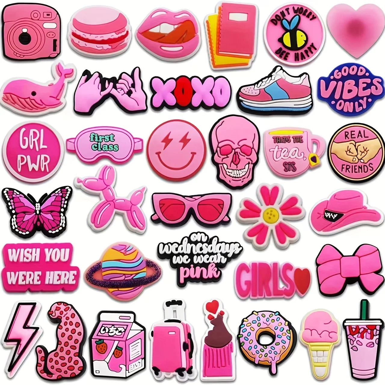 35Pcs Pink Series Shoe Charms For Clogs Shoe DIY Decoration Premium Quality Popular Charms Accessories Bubble Slides Sandals