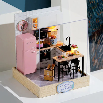 Wooden Mini Miniature Doll House DIY Small House Kit 3D Puzzle Building Assembly House Furniture Toy Children's Birthday Gifts