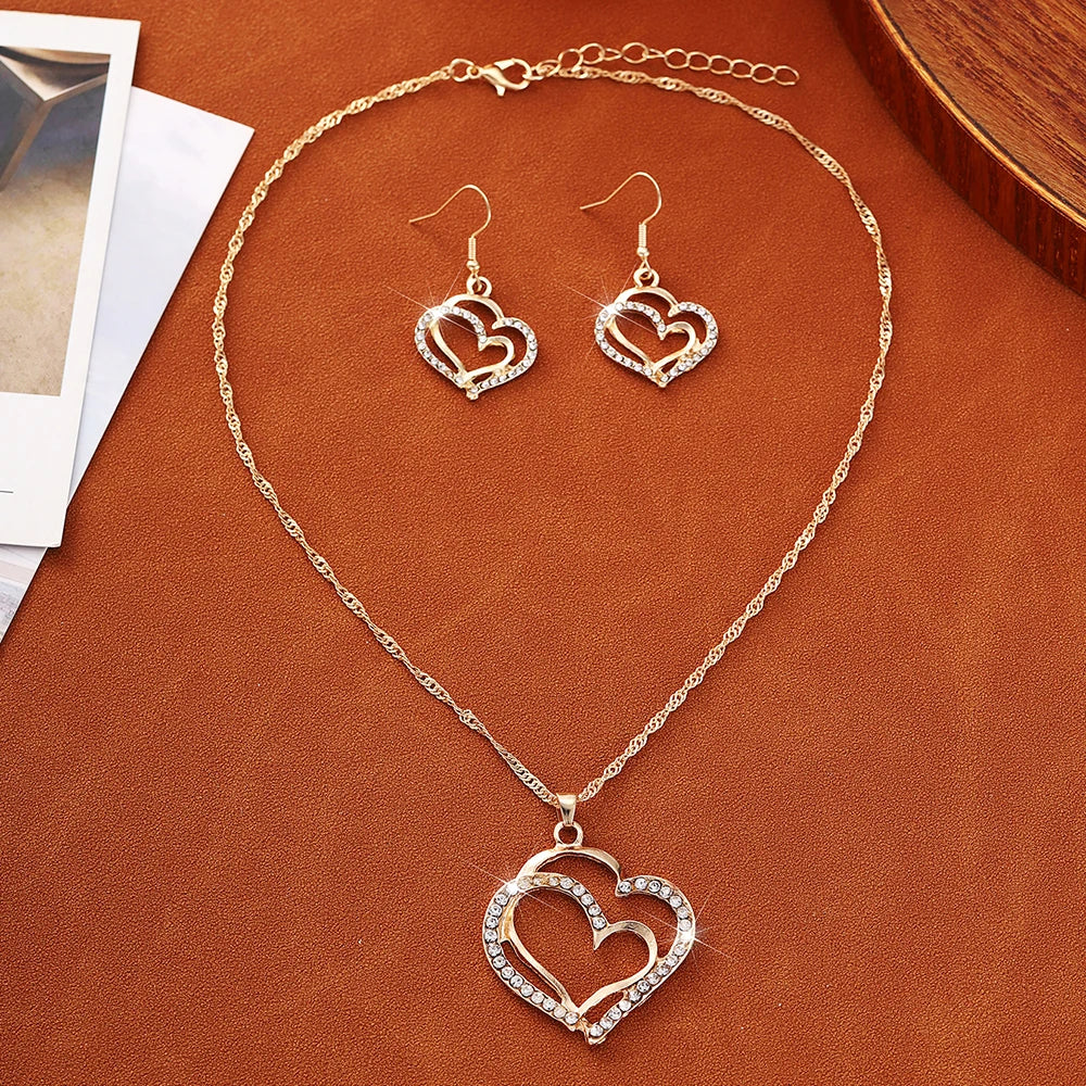 Women's Retro Heart Rhinestone Jewelry Set with Pendant - Smarsty