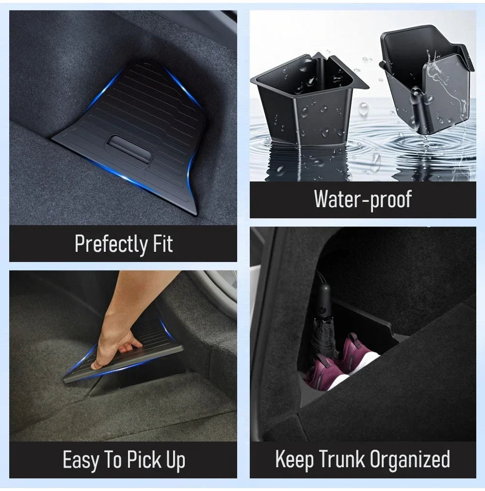 For Tesla Model Y Juniper Trunk Organizer Side Storage Box Boot Organizer Flocked TPE Mat Anti-dirty 2025 Car Travel Accessories