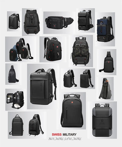 SWISS MILITARY Fashion Travel Multifunction Large Capacity Male Bag Usb Charging Waterproof 23 inch Laptop Backpack Men Mochila - Smarsty