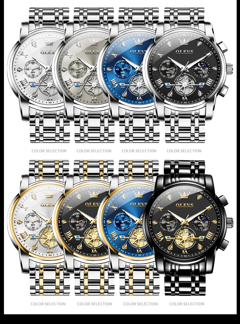 OLEVS Luxury Quartz Watch with Moon Phase Feature - Smarsty