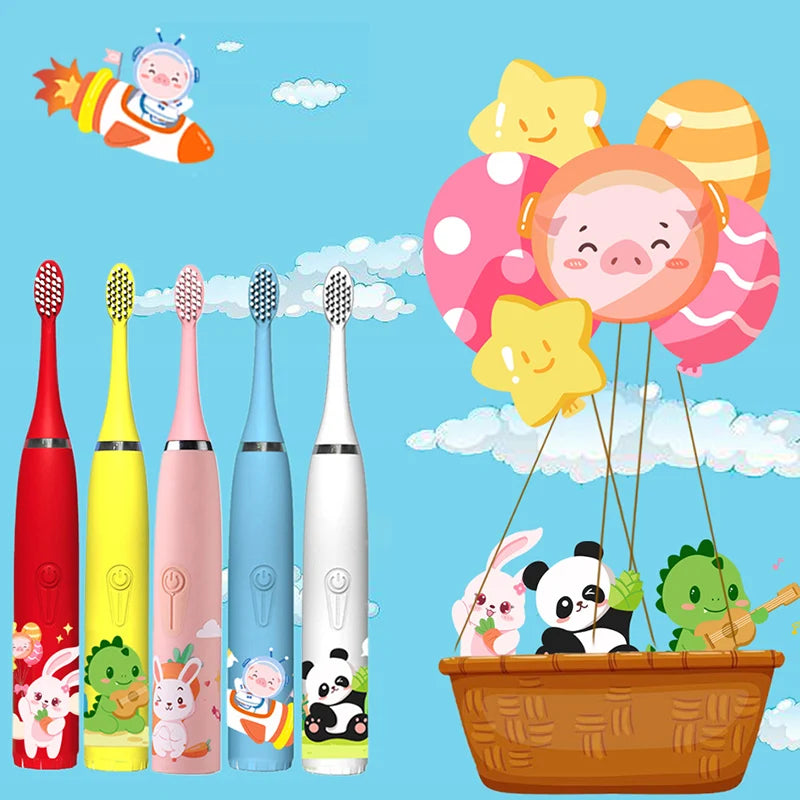 Child's Rechargeable Sonic Electric Toothbrush With Replacement Heads - Smarsty