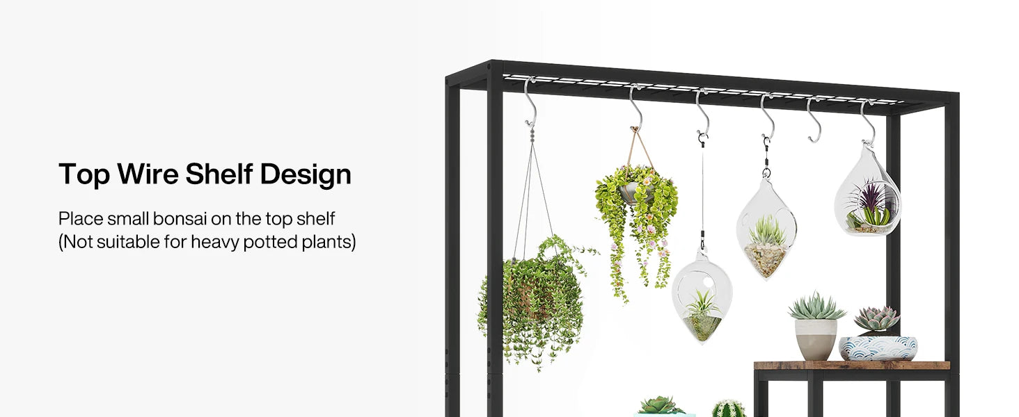 Tribesigns 5 Tiers Tall Indoor Plant Stand 70.9 inches Large Metal Plant Shelf with 10 PC S Hanging Hooks for Garden