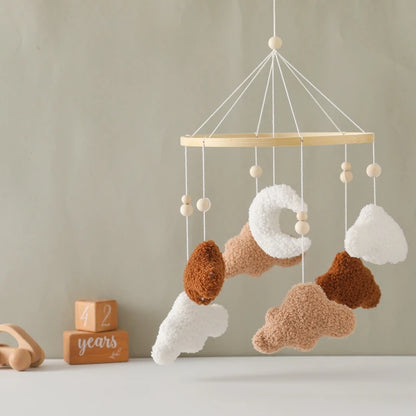 Baby Crib Mobile Bed Bell Rattle Toys Wooden Crochet Stars Pendant Bed Bell Toys Newborn Comfort Crib Bracket Hanging Toys Gifts