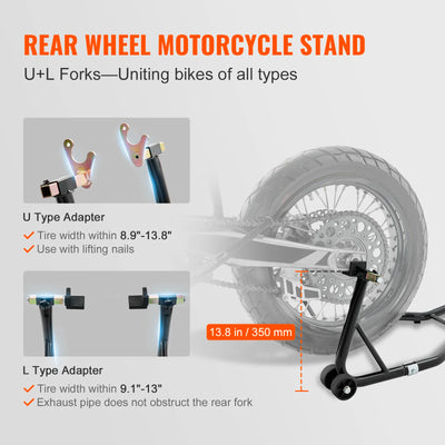 SucceBuy Motorcycle Stand Lift 850lbs Front Rear Combo Stand Lift Stand Front&Rear Wheel Fork Stand Heavy Duty Rear Wheel Stand - Smarsty
