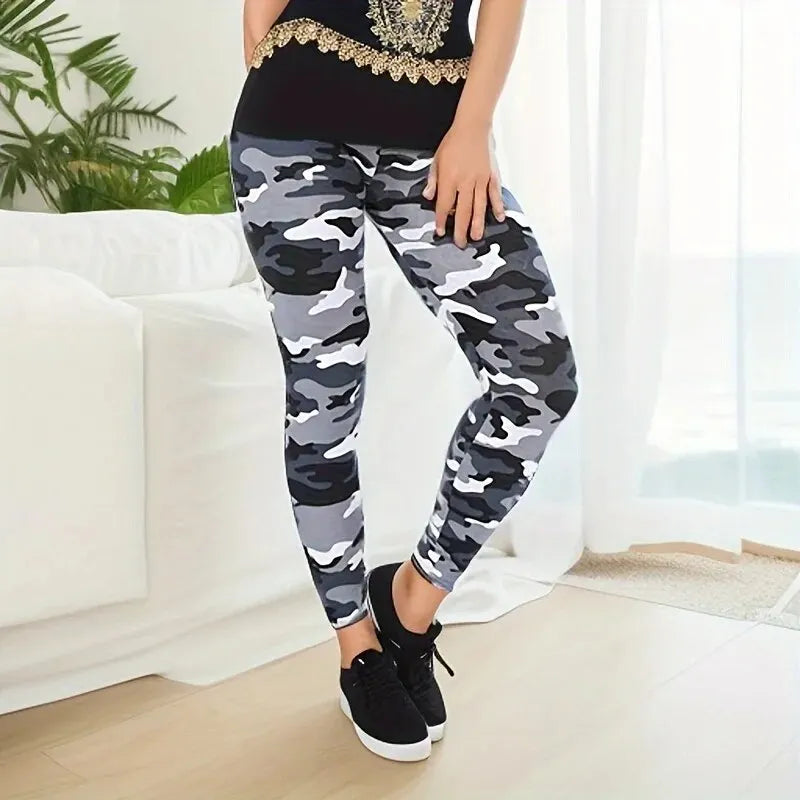 Camouflage Printed White Gray Sexy Women's Leggings Sports Jacket Tight Pants High Elasticity Slim Fit Tight Pants - Smarsty