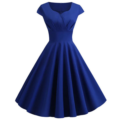 Pink Summer Dress Women V Neck Vintage Robe Elegant Retro pin up Party Office Midi Dresses - Smarsty
