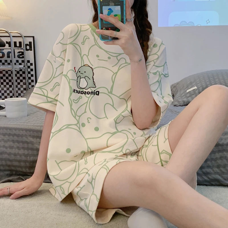 New Pajamas Female Summer Large Size Short-Sleeved Homewear Suit Korean Version of the Student Sweet and Lovely Ladies Homewear - Smarsty