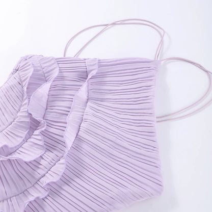 Chic pleated halter neck long vacation dress high quality purple strapless Lotus Edge Maxi Dress 2025 New Lady Vacation Gowns