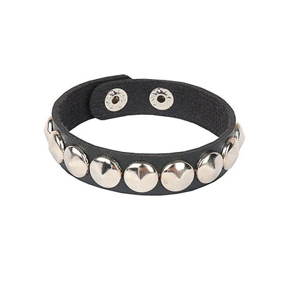 2024 Adjustable Black Pu Leather Spike Bracelet - Smarsty