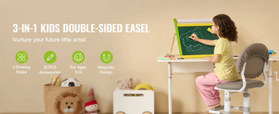SucceBuy Tabletop Children Magnetic Drawing Board 3-in-1 Double-Sided Kids Art Easel with Painting Accessories for Girls Toy