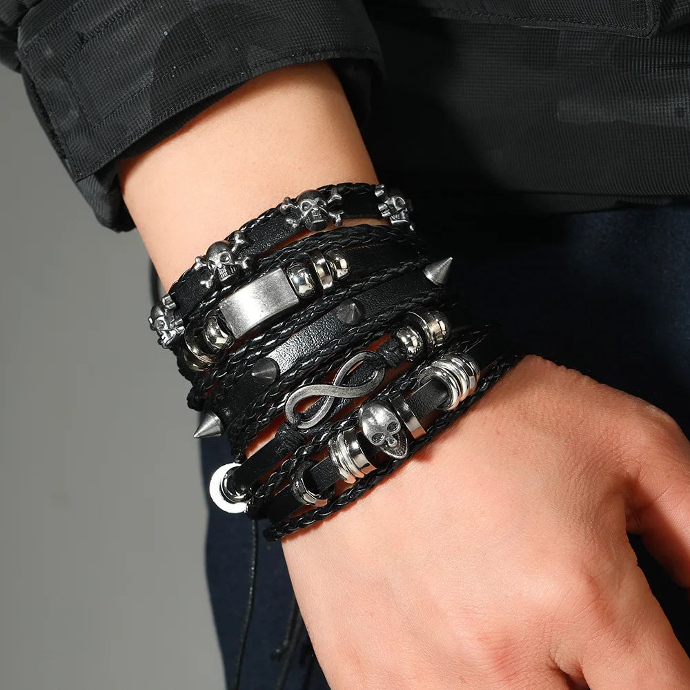 Viking Leather Bracelet For Men Adjustable Skull Design - Smarsty