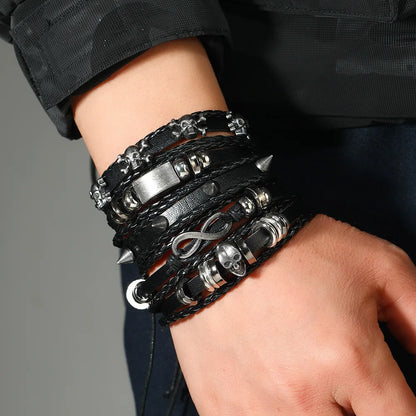 Viking Leather Bracelet For Men Adjustable Skull Design - Smarsty