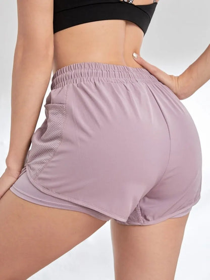 Women's Elastic Sports Shorts, Shorts With Pockets, Fake Two-Piece Yoga Leggings Running And Training - Smarsty