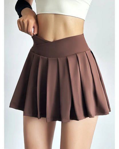 Sports short skirt women summer anti-walk yoga pants running fitness clothes quick dry breathable high waist pleated skirt - Smarsty