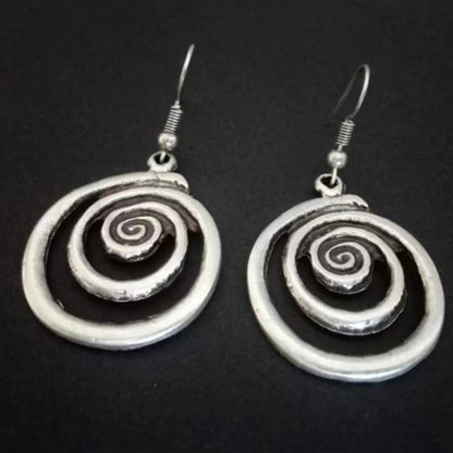 Retro Silver Round Dangle Earrings for Women Fashion Accessories - Smarsty