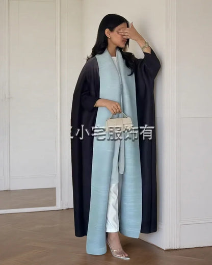 Women's Fold Miyake Pleated Abaya Long Sleeve Print Foldable Collar Robe Cardigan Coat New Winter Fashion Original Design 2024 - Smarsty