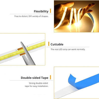 LED COB Light Strip Touch Dimmer Flexible Diode Tape 5V USB Linear Indoor Lighting Lamp Room DIY TV Mirror Backlight Wall Decor - Smarsty