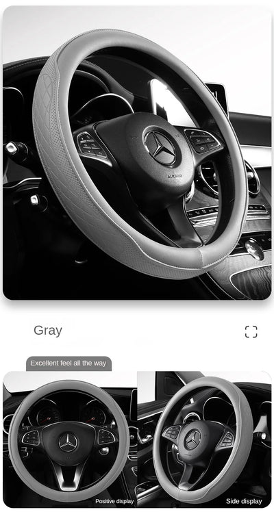 Napa Leather Perforated Patchwork Car Steering Wheel Cover, Non-slip, Breathable, Universal 15 Inch (Approx. 38cm) - Smarsty
