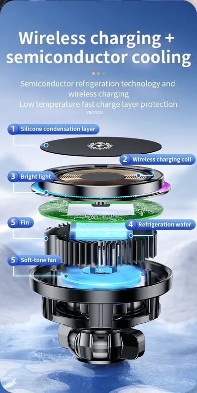 Ice Cooling Magnetic Wireless Car Charger Stand With LED - Smarsty