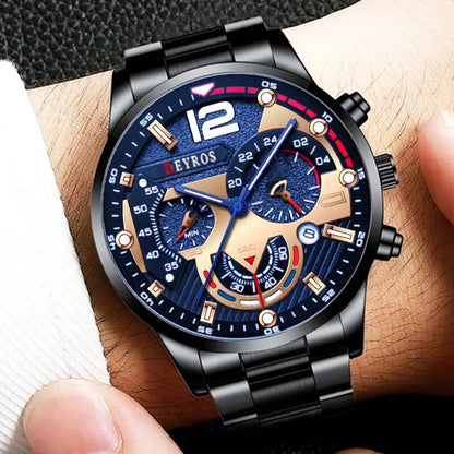 Luxury Mens Stainless Steel Quartz Watch with Calendar - Smarsty