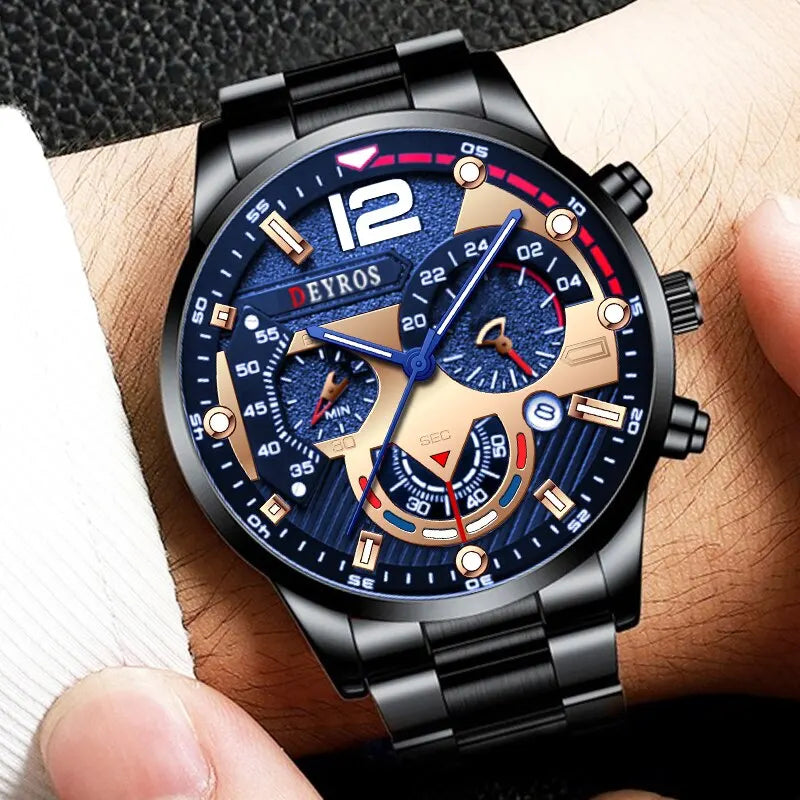 Luxury Mens Stainless Steel Quartz Watch with Calendar - Smarsty