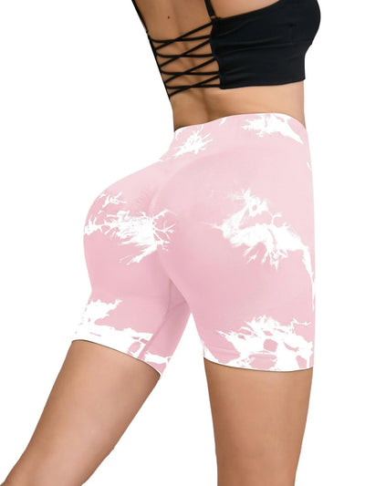 Tie Dyed Seamless Fitness Pants Women's High Waist and Hip Lifting Sports Tight Shorts Running Sexy Peach Fitness Yoga Shorts - Smarsty