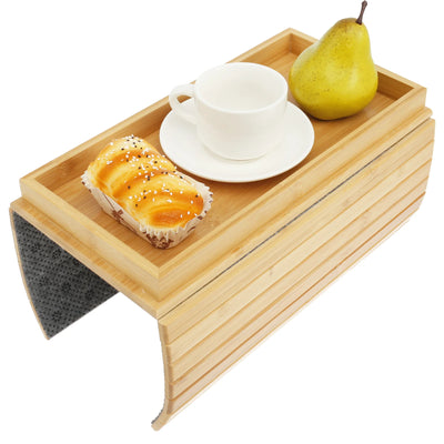 Couch Cup Holder Bamboo Wood Sofa Armrest Tray Foldable Sofa Cup Holder Anti-Slip Couch Arm Cup Holder Sofa Side Storage Tray by Smarsty