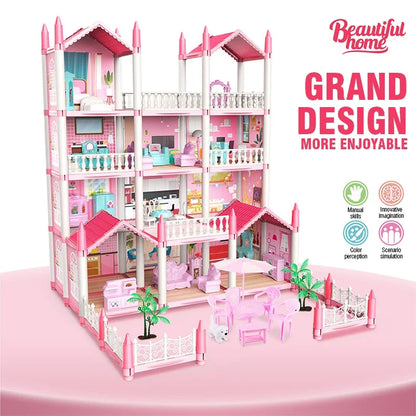 Girl Doll House Toy Children Pretend Play Dollhouse Villa Patchwork Dream Furniture Home Doll House for Kids Christmas Toy Gifts by Smarsty