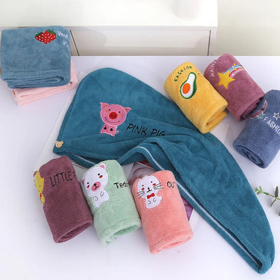 1Pc Embroidery Style Hair Drying Cap, Coral Fleece Thickened Hair Towel for Bathroom, Women's Absorbent Quick Drying Shower Cap, - Smarsty