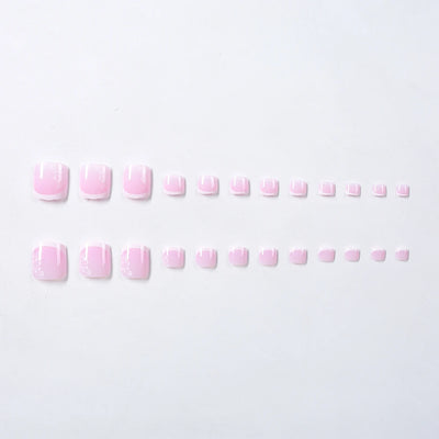French Flower Fake Toenails Short Square Press On Tips - Smarsty