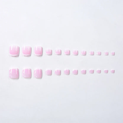 French Flower Fake Toenails Short Square Press On Tips - Smarsty