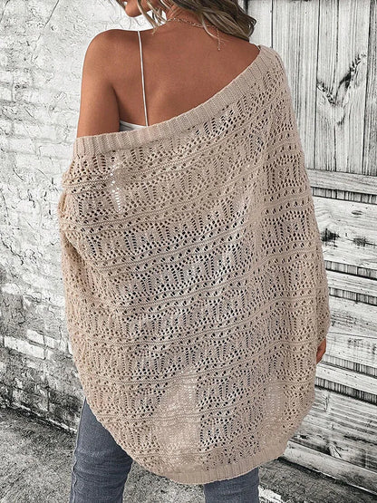 Polyester 100.00% solid color camisole knit cardigan elegant front open bat wing sleeve loose cardigan for women - Smarsty