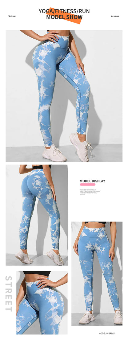 Tie Dye Yoga Pants Sport Leggings Women Seamless High Waist Push Up Woman Tights Fitness Workout Leggins Gym Clothing 2024 New - Smarsty
