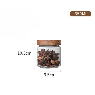 1pcs Wood Lid Orgnizer Glass Airtight Canister Kitchen Storage Bottles Jar Sealed Food Container Ginger Cereal Dispenser Set by Smarsty